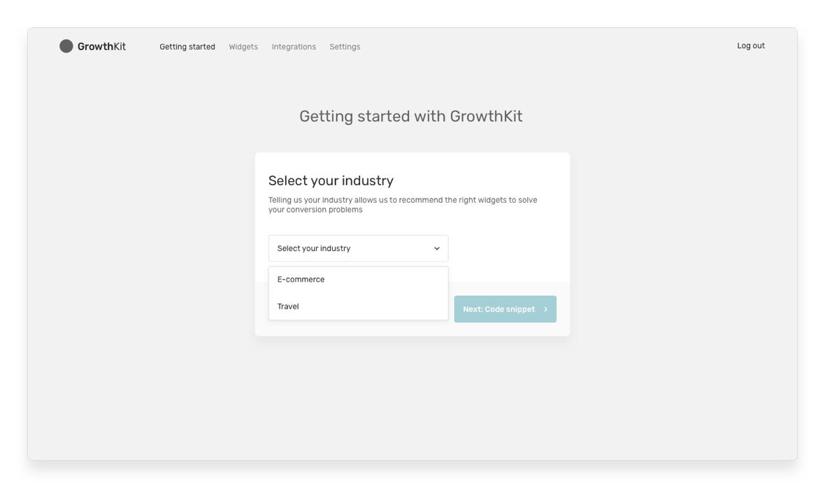 First step of onboarding; Picking your industry