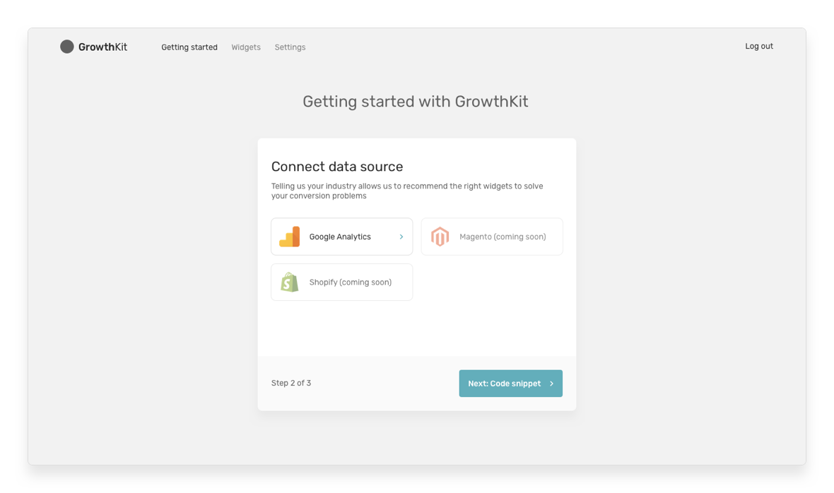 Second step of onboarding; Connect various integration