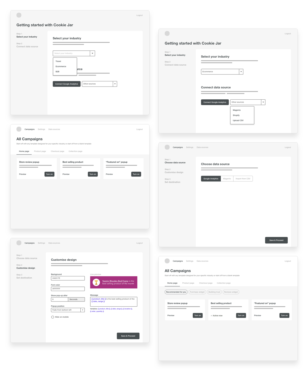 Wireframes for GrowthKit