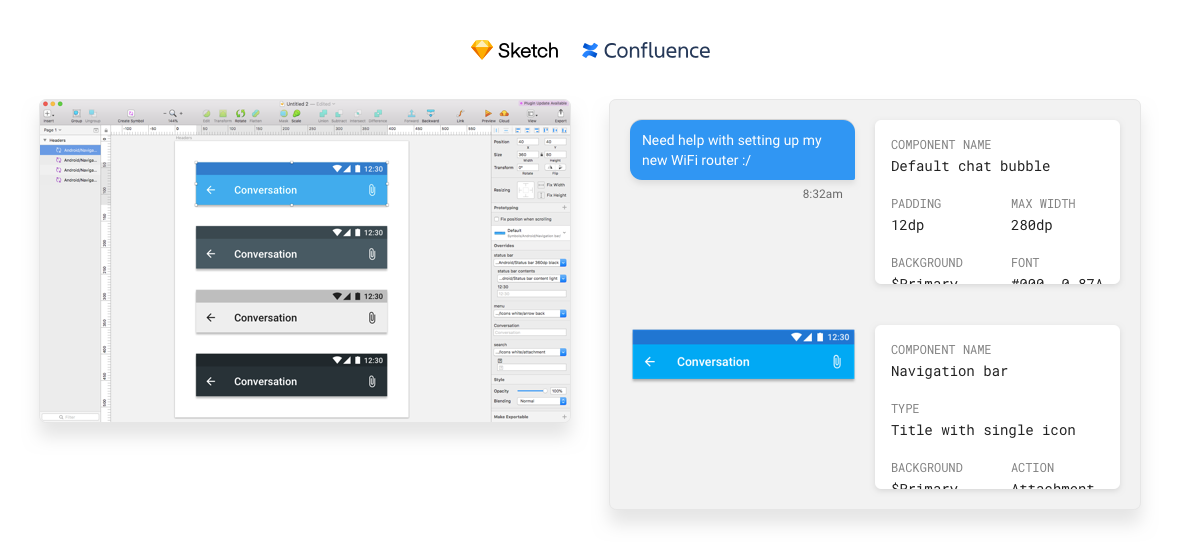 UI components preview in Sketch and Confluence